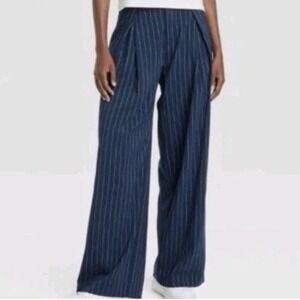 Striped Wide-Leg Navy Pants